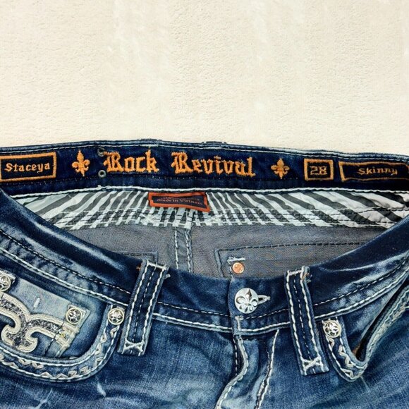 Rock Revival Jeans Skinny Stacey Distressed Low Rise Glittered Women's Size 28 - Picture 9 of 14
